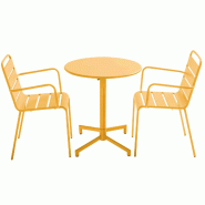 Oviala Business Ensemble table de jardin et 2 fauteuils en métal jaune - jaune acier 114714