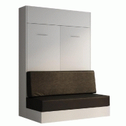 ARMOIRE LIT ESCAMOTABLE DYNAMO SOFA BLANC MAT CANAPÉ POLYURÉTHANE NOIR 140*200 CM