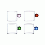 Aulica Tasses à café en verre avec poignée boule colorée 100ml - lot de 4 - transparent 216801 Aulica Tasses à café en verre avec poignée boule colorée 100ml - lot de 4 - transparent 216801