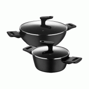 BERGNER Copper - Jeu de 2 Faitouts Bas Ø20cm (2,2L) et Ø28cm (4,2L) avec Couvercles en Aluminium Forgé Coloris Noir - multi-matériau PK8743