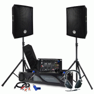 BM Sonic Pack Sono Amplificateur 1000W, Paire d'Enceintes Passives 2x300W, Table de Mixage, Pieds, Casque DJ, Câbles et Micro+Clé 32G - 3666638039040
