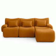 Canapé d'angle modulaire MILYSOFA SOFATIME 3 places avec méridienne tissu fine bouclette Brun cannelle - MS-TIME-4-CB