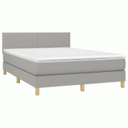 Décoshop26 - Cadre de lit LED avec sommier tête de lit matelas 140x190 cm tissu gris clair TDL0208553 - gris 3001546782723