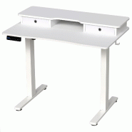Helloshop26 - Bureau assis-debout électrique réglable en hauteur 100 x 60 x 73-122 cm avec support écran et 2 tiroirs design blanc 20_0010832 - bla