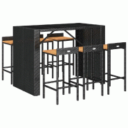Helloshop26 - Ensemble de bar de jardin meuble extérieur terrasse 7 pièces noir poly rotin/bois massif acacia - 3000735147763_0