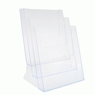 Porte-brochure de comptoir ou mural A4 - 3 compartiments - Transparent - Polystyrène