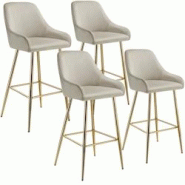 Tectake Tabouret de bar AVANE avec dossier rembourré en aspect velours - Lot de 4 - 405880 - beige polyester 405880 Tectake Tabouret de bar AVANE avec dossier rembourré en aspect velours - Lot de 4 - 405880 - beige polyester 405880