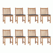 VidaXL Chaises De Jardin Lot De 8 Avec Coussins Bois De Teck Massif - gris 3073142