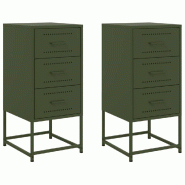VidaXL Tables de chevet 2 pcs vert olive 36x39x78 cm acier – Modèle Courbe Bois - 846587