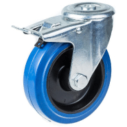 Roulette pivotante/frein de 125 mm avec caoutchouc élastique bleu sur roue centrale en nylon Roulette pivotante/frein de 125 mm avec caoutchouc élastique bleu sur roue centrale en nylon