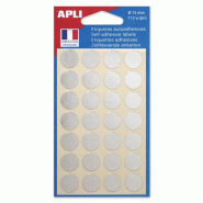 Apli Lot de 5 Etui de 112 pastilles adhésives argent, diam. 15 mm (4 feuilles / cdt) - 3270241006032