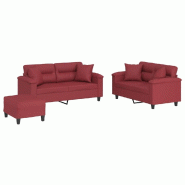 Ensemble de canapés 3 pcs et coussins rouge bordeaux similicuir Modèle Gervelisse - 8721012073470