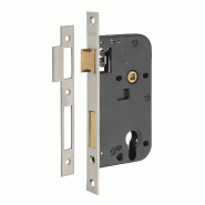 Boitier de serrure encastrable à cylindre pour porte d'entrée, axe 50mm, bouts carrés, têtière laiton inox brossé - THIRARD - doré 3150260009965 Boitier de serrure encastrable à cylindre pour porte d'entrée, axe 50mm, bouts carrés, têtière laiton inox brossé - THIRARD - doré 3150260009965