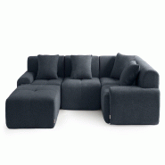 Canapé d'angle modulaire MILYSOFA SOFAMOUS 4 places avec méridienne Tissu chenille Bleu gris - MS-MOUS-5-GB