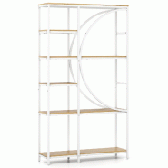 COSTWAY Étagère géométrique, étagère de bureau avec étagères ouvertes en bois et structure métallique - blanc VH34018ZM