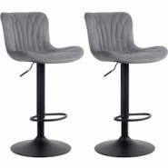 Décoshop26 - Lot de 2 tabourets de bar chaises hautes avec coutures décoratives en tissu velours gris pieds en métal noir 10_0004330 - gris 3000252 Décoshop26 - Lot de 2 tabourets de bar chaises hautes avec coutures décoratives en tissu velours gris pieds en métal noir 10_0004330 - gris 3000252