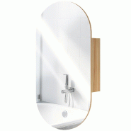 Helloshop26 - Armoire murale miroir ovale salle de bain 45 x 13,5 x 90 cm étagères gain de place moderne épuré en MDF bois naturel 21_0002073 - ve