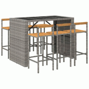 Helloshop26 - Ensemble de bar de jardin meuble extérieur terrasse 7 pièces gris poly rotin/bois massif acacia - 3000735082729_0