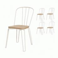 Kosmi Lot de 4 chaises en métal blanc mat style industriel et assise en bois clair – Pieds en épingle - blanc métal 3760301697671