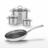 Lot Faitouts 16/20/26cm & Poêle 24cm Elo Relief Evolution - gris inox 3176239957297