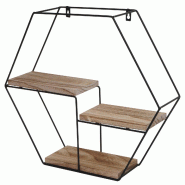 Mendler Etagère murale HWC-K76, Etagère suspendue Etagère flottante, 3 étagères Métal Bois massif Industrial 43x49x11cm ~ naturel - beige Bois m