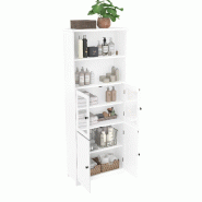 Merax colonne de salle de bain 57.4 x 28.5 x 162.5 cm, portes vitrées et étagères réglables, blanc - gris N877P297007K