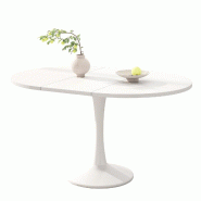 Merax Table à manger extensible 100-140x100 cm, table ovale avec plateau MDF et pieds en fer, charge 100 kg, blanche - blanc multi-matériau N634D0001W Merax Table à manger extensible 100-140x100 cm, table ovale avec plateau MDF et pieds en fer, charge 100 kg, blanche - blanc multi-matériau N634D0001W