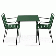 Oviala Business Ensemble table de jardin carrée et 2 fauteuils acier Vert forêt - vert acier 114648 Oviala Business Ensemble table de jardin carrée et 2 fauteuils acier Vert forêt - vert acier 114648