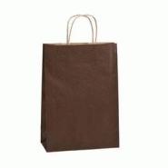 Sac kraft lisse poignées torsadées chocolat 22x10x29cm - paquet de 50