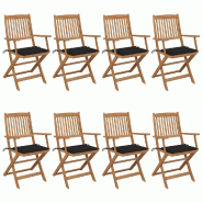 VidaXL Chaises Pliables De Jardin Lot De 8 Avec Coussins Bois D Acacia - noir 3074974