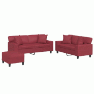 VidaXL Ensemble de canapés 3 pcs et coussins rouge bordeaux similicuir Modèle Nova Design - 3201932