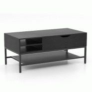 COSTWAY Table basse réglable en hauteur, table de salon avec compartiment ouvert et compartiment de rangement, 100 x 49,5 x 47,5 cm (noir) - noir VH3
