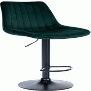 Décoshop26 - Tabouret de bar x1 réglable en hauteur pivotant à 360° assise en velours vert couture verticale pied métal noir 10_0006444 - noir m�