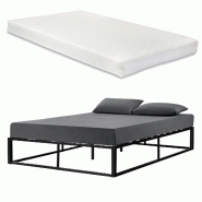 Décoshop26 - Lit en métal double avec matelas mousse froid 140 x 200 cm en acier revêtu par poudre noir 03_0002689 - noir métal 3000325499784