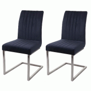 Mendler Lot de 2 chaises cantilever HWC-L14, chaise visiteur chaise de conférence, velours inox brossé ~ bleu anthracite - bleu textile 98100