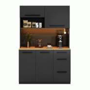 Merax buffet LED 120x40x180 cm, meuble haut de cuisine avec plan de travail, prise et USB, rangement, station café, noir - noir Bois manufacturé N63 Merax buffet LED 120x40x180 cm, meuble haut de cuisine avec plan de travail, prise et USB, rangement, station café, noir - noir Bois manufacturé N63