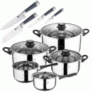 San Ignacio - Batterie de cuisine Toledo 16/18/20/24/28 cm en Acier Inoxydable avec Set de 4 Couteaux de Cuisine - multi-matériau PK666