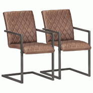 VidaXL Chaises à manger cantilever lot de 2 marron cuir véritable Modèle Grivana - 321845