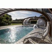 Abri piscine haut rotonde / télescopique / en bois et acier_1