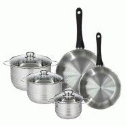 Batterie de cuisine avec 2 poêles 24/28 cm et 3 faitouts 16/20/24 cm en inox sans PFAS Fackelmann Généva Brillant - gris inox 3176239935479_0