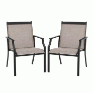 COSTWAY Lot de 2 chaises de jardin, chaises de terrasse avec assise large et respirante, 66 x 61 x 90 cm, couleur café - marron métal ZB33582OR-4