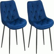 Décoshop26 - Lot de 2 chaises de salle à manger assise et dossier capitonné en velours bleu et métal noir 10_0007320 - bleu métal 3000266051379