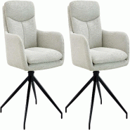 Décoshop26 - Lot de 2 chaises de salle à manger avec accoudoirs assise fonction pivotante en tissu crème 10_0007635 - beige 3000266222496