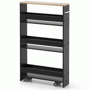 Helloshop26 - Chariot de rangement mobile 47,5 x 13 x 80,5 cm stockage pratique 4 niveaux design contemporain en bois noir - noir métal 3000232907419