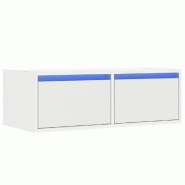 Helloshop26 - Meuble TV moderne avec lumières LED murale 75 x 35 x 25 cm gain de place et grand rangement en bois blanc 02_0051318 - blanc Bois massi