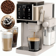 Machine à expresso CIARRA avec porte-filtre, broyeur intégré, pression 15 bars, tassage automatique, avec récipient à lait CBSACM-D6 - blanc CBSACM-D6