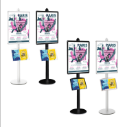 Présentoir Visual-Displays® gris - 1 cadre 60x80 cm et 1 étagère inclinée Plexiglass - Réf : 214601_1