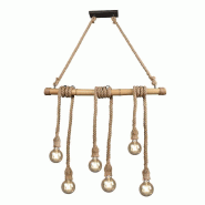 Suspension Led bambou sisal 6 lampes culot E27 - Trio - Wilma - beige 4017807473940