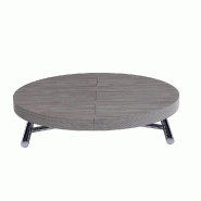 TABLE BASSE RONDE RELEVABLE ET EXTENSIBLE SATURNA EN CHÊNE GRIS DIAMÈTRE 105 X 105/135 CM