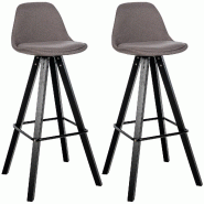 Décoshop26 - Lot de 2 tabourets de bar chaise haute repose-pieds style scandinave en tissu taupe structure en bois foncé carré 10_0006086 - Bois ma